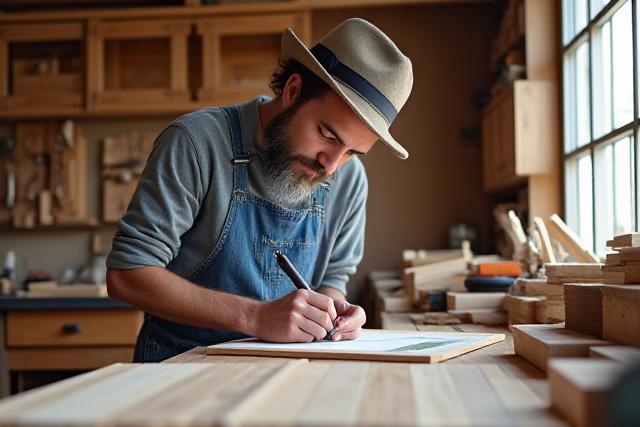 Lokal hantverkare i en snickeriverkstad