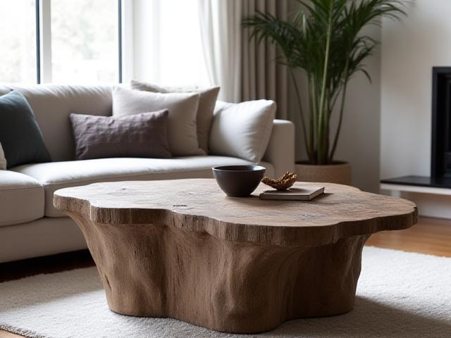 Rustikt soffbord i drivvedslook